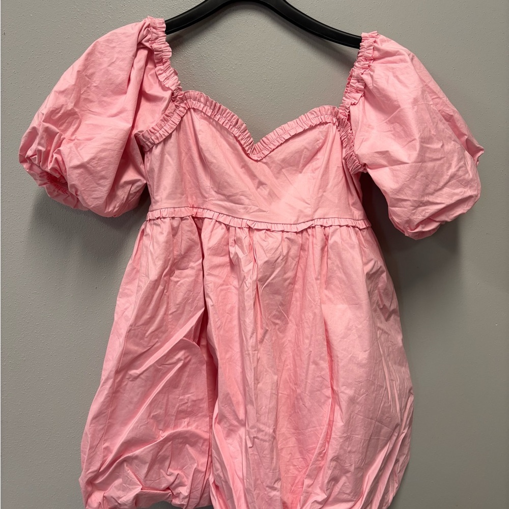 LENA Love Pink Puff Sleeve Bubble Babydoll Sweetheart Collar Mini Dress - Picture 4 of 7